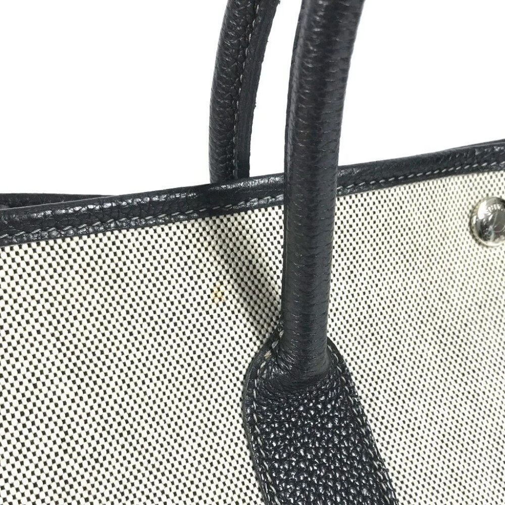 HERMES Garden Party PM Hand Bag Tote Bag Toile H / Leather Black/gray - Picture 10 of 16
